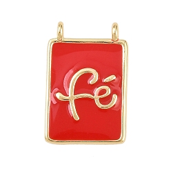 Красный Латунь эмаль подвески, прямоугольник со словами-подвесками, без свинца и без кадмия, долговечный, реальный 18 k позолоченный, стойки покрытие, красные, 18.5x12x3 мм, отверстие : 1.2 мм