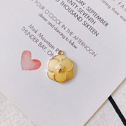 Желтый Подвески из сплава , с эмалью, золотой свет, цветок, желтые, 20.5x17 мм