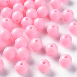 Pearl Pink Opaque Acrylic Beads, Round, Pearl Pink, 10x9mm, Hole: 2mm, about 940pcs/500g