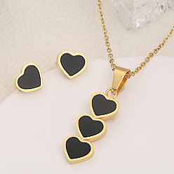 Золотой 3-сердце 304 ожерелья с подвесками из нержавеющей стали и акрила и комплекты серег-гвоздиков, золотые, 450 мм