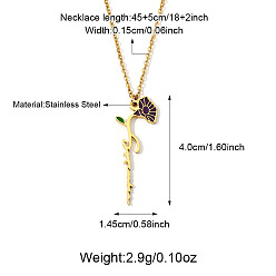 Indigo Stainless Steel Enamel September Birth Flower Pendant Necklaces for Women, Golden, Indigo, 17.72 inch(45cm), Pendant: 40x14.5mm