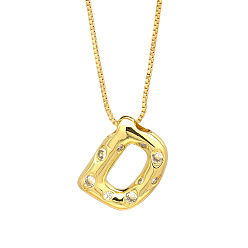 Letter D Колье с кулоном из латуни с прозрачным фианитом и прозрачным фианитом, реальный 18 k позолоченный, Буква D, 17.72 дюйм (45 см)