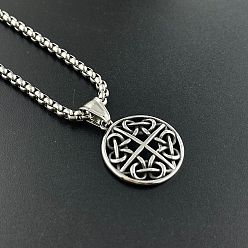 Нержавеющая Сталь Цвет Винтаж 304 полая круглая подвеска из нержавеющей стали с узлом викингов в стиле панк-хип-хоп, цвет нержавеющей стали