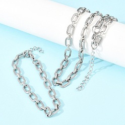 Нержавеющая Сталь Цвет 304 Наборы ювелирных украшений из цепочек и ожерелий из нержавеющей стали, с карабин-лобстерами , цвет нержавеющей стали, 570 мм