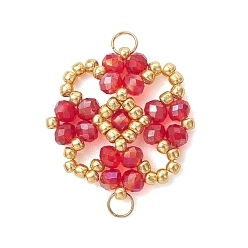 Красный Подвески-цветы из гальванически покрытых стеклянных бусин, с 304 кольцами из нержавеющей стали, реальный 18 k позолоченный, красные, 28x23x3.5 мм, отверстие : 3.3 мм