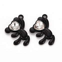 Black Spray Painted Alloy Rhinestone Pendants, Cadmium Free & Lead Free, Bear Charms, Black, 26.5x21.5x4.5mm, Hole: 2mm