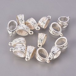 Silver Tibetan Style Alloy Tube Bails, Loop Bails, Bail Beads, Lead Free and Cadmium Free, Silver Color Plated, about 14mm long, 7.5mm wide, 9mm thick, hole: 1.5mm