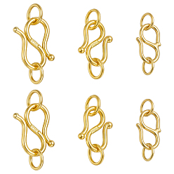 Золотой 6 шт. 3 стили 925 застежки S-образные из стерлингового серебра, компоненты разъема для изготовления ювелирных изделий, с замшевой тканью из поликарбоната квадратной серебряной полировальной салфеткой, золотые, 1 мм, 8.6~11.1x7~9.8 шт / стиль