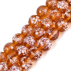 Chocolate Handmade Lampwork Beads Strands, Speckled Round, Chocolate, 7.5~9mm, Hole: 0.8~1.4mm, about 45~46pcs/strand, 12.60~13.58 inch(32~34.5cm)