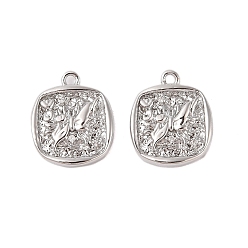 Платинированный Подвески из латуни с прозрачным стеклом, квадратный, Реальная платина, 15x12.5x3.5 мм, отверстие : 1.2 мм