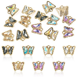 Couleur Mélangete 14pcs pendentifs en alliage de verre, papillon, or et de lumière, facette, couleur mixte, 14.5x16x4mm, Trou: 2mm