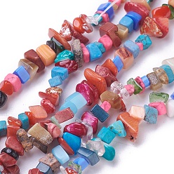 Colorful Freshwater Shell Beads Strands, with Synthetic Gemstone, Chip, Dyed, Colorful, 3~15x3~10mm, Hole: 0.8mm, about 15.9 inch(40.5cm)