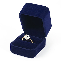 Полуночно-синий Бархат кольца коробки, прямоугольные, темно-синий, 6x5.1x4.5 см