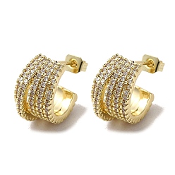 Clear Golden Brass Micro Pave Cubic Zirconia Stud Earrings, Split Earrings, Clear, 14x9mm