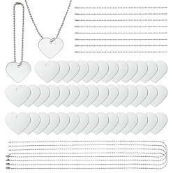 Heart 50Pcs Aluminum Big Pendants, Blank Tags, with 20Pcs Iron Ball Necklace Making, 30Pcs Iron Tag Chains, Heart, 33x37.5x1mm, Hole: 3.5mm