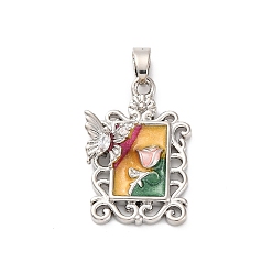 Платина Латунь эмаль подвески, с четким кубического циркония, без кадмия, без никеля и без свинца, прямоугольник с подвесками в виде цветов и бабочек, платина, 22.5x15x5.5 мм, отверстие : 4x3 мм