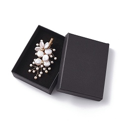 Blanc Antique Corsage de mariage broche en perles de keshi naturelles, épinglette fleur élégante, broche de perles enroulées de fil, or, blanc antique, 66.5~72.5x35~49x18mm, pin: 0.6 mm