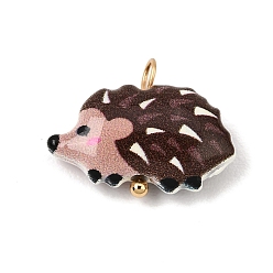 Coconut Brown Baking Paint Alloy Pendants, Hedgehog Charms, Golden, Coconut Brown, 14x18x5mm, Hole: 2.5mm