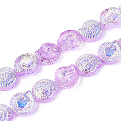 Фиолетовый Гальванизируйте прозрачное стекло бисер нитей, форма спиральной оболочки, с половиным покрытием, с покрытием AB цвета, фиолетовые, 12.5~13x11.5~12x5 мм, отверстие : 0.9~1 мм, около 50 шт / нитка, 24.80 дюйм (63 см)