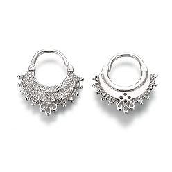 Platinum Brass Micro Pave Clear Cubic Zirconia Hoop Earrings, Fan, Platinum, 18x16.5x2mm, Pin: 1mm