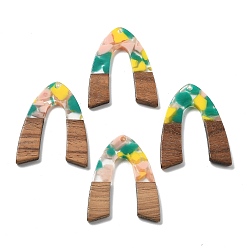 Желтый Подвески из смолы и ореха, желтые, 37.5x29x2.5 мм, отверстие : 2 мм