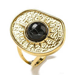 Настоящее золото 18K Ионное покрытие (ip) 304 открытые манжеты из нержавеющей стали, овальные кольца на палец из синтетической бирюзы для женщин и мужчин, реальный 18 k позолоченный, регулируемый