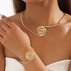 Золотой Наборы из чокера и браслета-манжеты Vortex Iron, золотые, внутренний диаметр: 145 мм