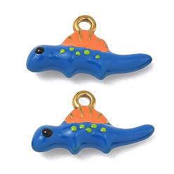 Синий 304 нержавеющей стальной эмали подвески, амулеты в виде спинозавра, ионное покрытие (ip), реальный 18 k позолоченный, синие, 9.5x17x4 мм, отверстие : 1.4 мм