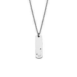 Letter J 304 Прямоугольные ожерелья из нержавеющей стали с вырезанными лазером инициалами, цвет нержавеющей стали, не тускнеет, буква J, 21.65 дюйм (55 см)