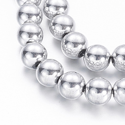 с Платиновым Покрытием Гальванизировать немагнитных синтетический гематит бисер пряди, круглые, с покрытием платиным, 8 мм, отверстие : 1 мм, около 51 шт / нитка, 15.7 дюйм