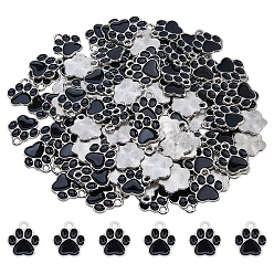 Черный 120 шт. Подвески из сплава эмали, платина, без свинца и без кадмия, очарование отпечатка лапы, чёрные, 15.5x14x1 мм, отверстие : 2 мм