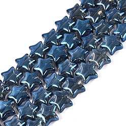 Bleu Marine Plaquent verre transparent perles brins, étoiles, bleu marine, 9~9.5x9.5~10x4~5mm, Trou: 0.6~0.8mm, Environ 100 pcs/chapelet, 33.46 pouce (85 cm)