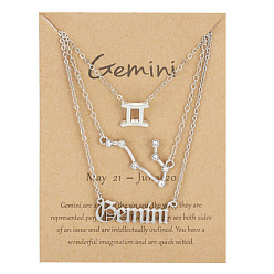 Близнецы 3шт 3 стили сплав кристалл горный хрусталь созвездие кулон ожерелья наборы, платина, Близнецы, 16.93 дюйм (43 см), 1 шт / стиль