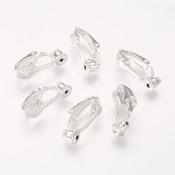 Серебро Латунные клипсы серьги выводы, для не проколотых ушей, серебряный цвет гальваническим, 19x6x9 мм, отверстие : 1 мм