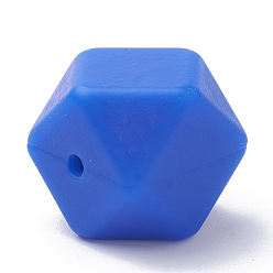 Medium Blue Food Grade Eco-Friendly Silicone Beads, Chewing Beads For Teethers, DIY Nursing Necklaces Making, Faceted Cube, Medium Blue, 14x14x14mm, Hole: 2mm