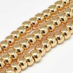 Light Gold Plated Electroplate Non-magnetic Synthetic Hematite Beads Strands, Rondelle, Light Gold Plated, 6x4mm, Hole: 2mm, about 97pcs/strand, 15.7 inch