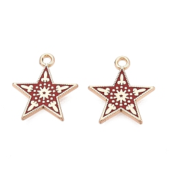 FireBrick Alloy Enamel Pendants, Rack Plating, Star Charms, Golden, FireBrick, 17x15x1.5mm, Hole: 1.6mm