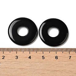 Black Onyx Pendentifs en onyx noir naturel (teints et chauffés), breloques disque beignet/pi, 22.5x3mm, Trou: 8.5mm