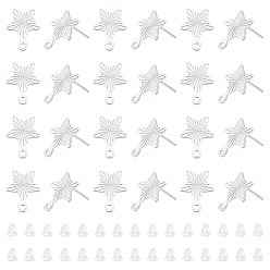 Нержавеющая Сталь Цвет Звезда 201 фурнитура для сережек-гвоздиков из нержавеющей стали, с горизонтальной петлей и 316 штифтом из нержавеющей стали, пластиковые гайки для ушей, цвет нержавеющей стали, 13x10 мм, отверстие : 1.4 мм, штифты : 0.7 мм, 40 шт / коробка