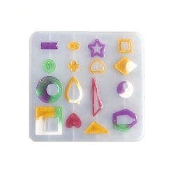 White Silicone Pendant Molds, Resin Casting Molds, For UV Resin, Epoxy Resin Dangle Earring Jewelry Making, Mixed Shapes, White, 159x171x8mm, Hole: 1.5~8mm, Inner Diameter: 11.5~40x17.5~58mm