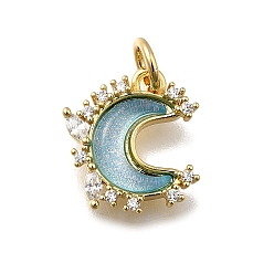 Светло-Голубой Латунный микропаве прозрачный кубический цирконий со стеклянными подвесками, луна, без кадмия и без свинца, долговечный, стойки покрытие, с целью перехода в кольце, Небесно-голубой, 13.5x11.5x3 мм, отверстие : 3.5 мм
