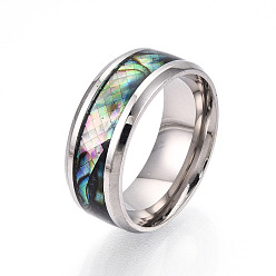 Нержавеющая Сталь Цвет 201 из нержавеющей стали кольца перста широкополосного, с оболочкой, Размер 7, цвет нержавеющей стали, 17.4 мм