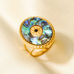 Настоящее золото 18K 304 Открытые кольца-манжеты из нержавеющей стали с натуральными ракушками для женщин, овальные, реальный 18 k позолоченный, 26 мм, внутренний диаметр: 17 мм