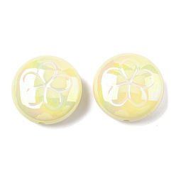 Желтый 2 акриловые бусины с УФ-покрытием, радужный, плоские круглые с цветком, с эмалью, желтые, 24.5x10.5~11 мм, отверстие : 2.2 мм