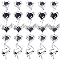 Черный 30шт 5 стили стойка покрытие сплав стекло подвески, сердце прелести, чёрные, 18~33.5x17~20x5.5 мм, отверстие : 1.4~2.5 мм, 6 шт / стиль