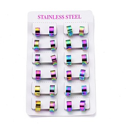 Rainbow Color 304 обруч серьги из нержавеющей стали замке, кольцо, Радуга цветов, 11x5 мм, штифты : 0.8 мм, 12 пар / карты