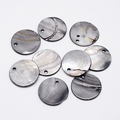 Light Grey Dyed Natural Flat Round Shell Pendant, Light Grey, 25x2mm, Hole: 2mm