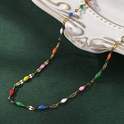 Золотой Колье-цепочка с цветной эмалью и овальными звеньями, ионное покрытие (ip) 304 ювелирные изделия из нержавеющей стали для женщин, золотые, 17.64 дюйм (44.8 см)