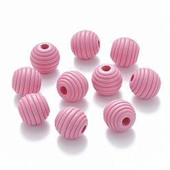 Hot Pink Painted Natural Wood Beehive Beads, Round, Hot Pink, 12x11mm, Hole: 3.5mm