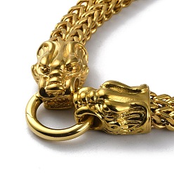Golden Ion Plating(IP) 304 Stainless Steel Wheat Chain Necklaces, with Dragon Heads Clasps, Golden, 24.09 inch(61.2cm)